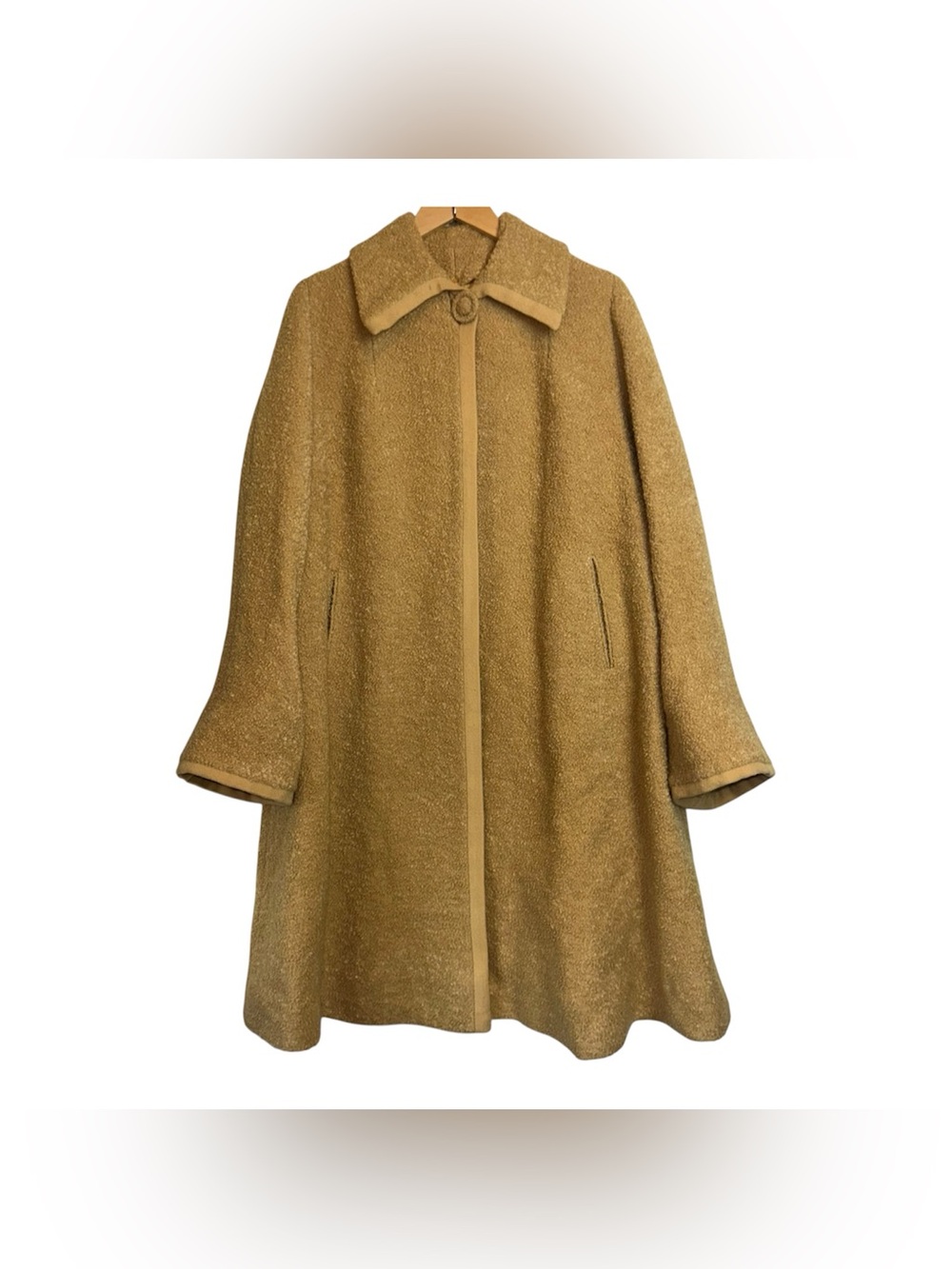 Vintage Stroock Swing Coat Wool Sherpa Fleece Gold Striped Lining Single Button